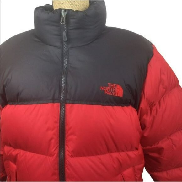 The North Face Mens Nuptse 700 Red Black Puffer Jacket Goose Down Insulated Medi - Picture 8 of 14
